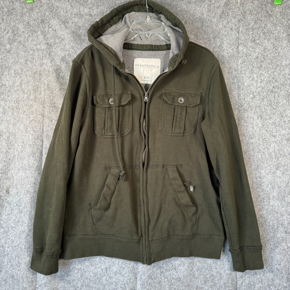 Y2K Aeropostale Hooded Jacket Mens XL Green Army Utility Thermal Camp Vtg Sweats